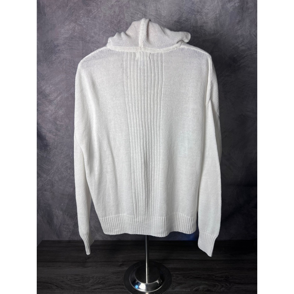 Sigrid Olsen Linen Cotton Knit Hoodie Sweater White Women's Size Medium Coastal - Picture 3 of 8